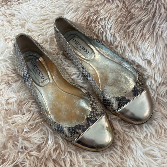 JIMMY CHOO | Gold Toe Snake Skin Print Luxury Flats | Size 35 EU Women’s - Picture 1 of 9